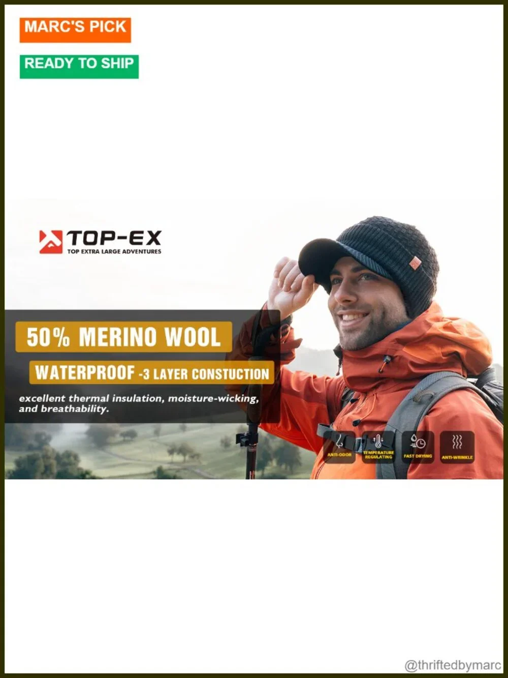 50% Merino Wool Fleece Lined Beanie with Ear Flaps & Brim Waterproof